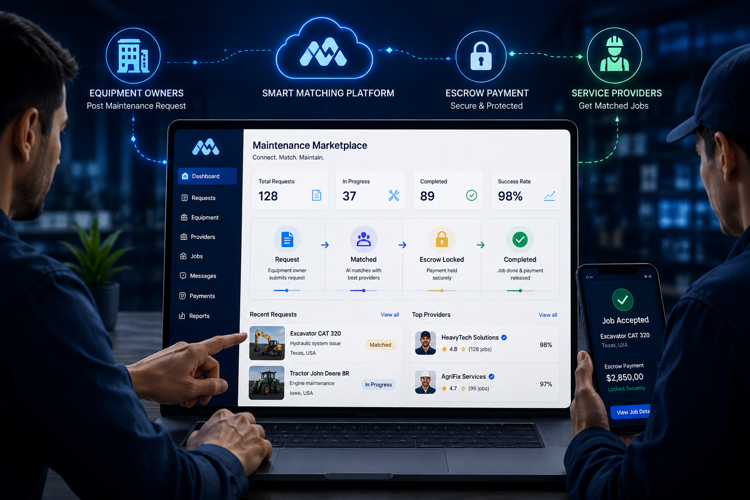 B2B Equipment Maintenance Matching Platform with Escrow Payment
