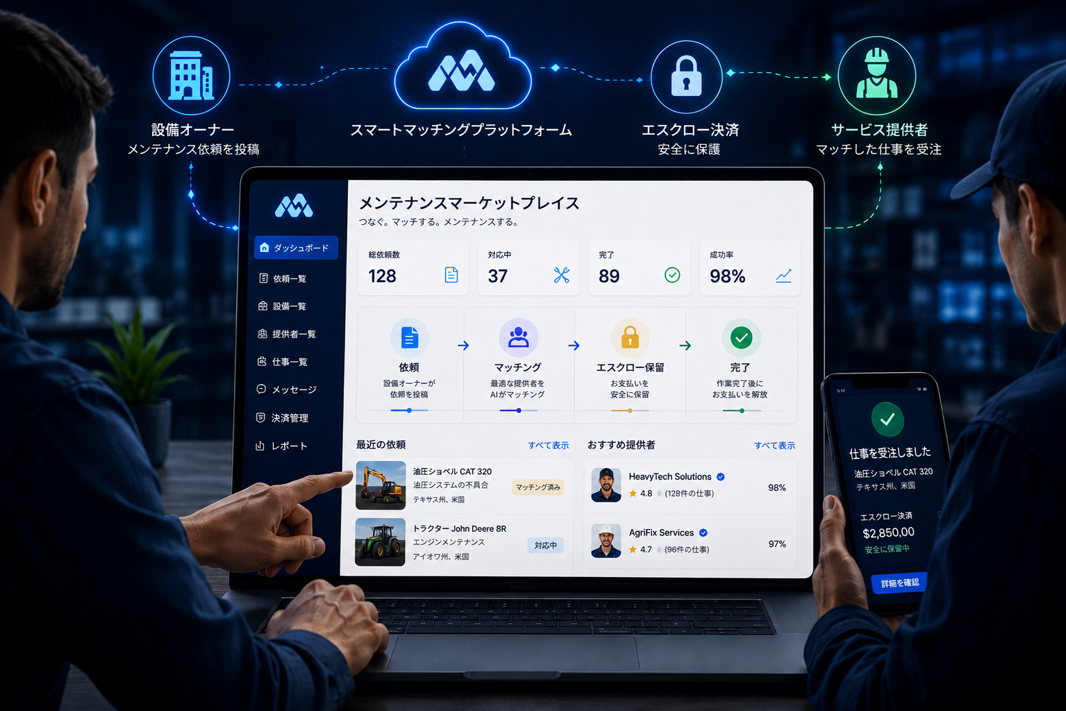 エスクロー決済対応 B2B設備メンテナンスマッチングプラットフォーム